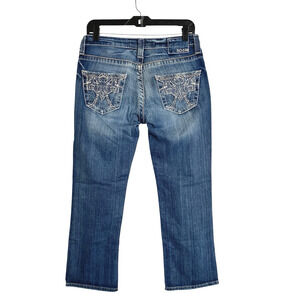 Big Star Rikki Low Rise Crop Capri Denim Jeans Womens 28 Distressed Stretch Blue